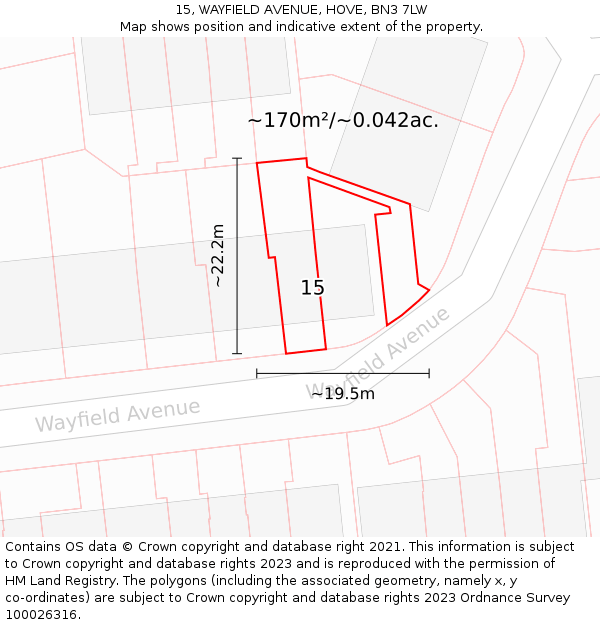 15, WAYFIELD AVENUE, HOVE, BN3 7LW: Plot and title map