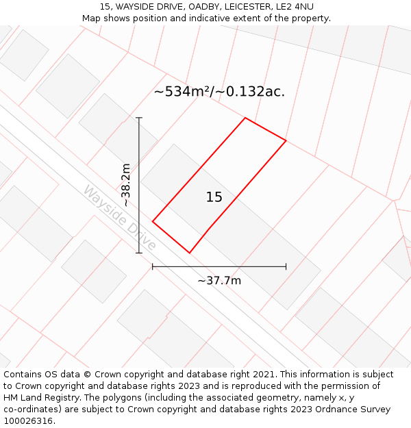 15, WAYSIDE DRIVE, OADBY, LEICESTER, LE2 4NU: Plot and title map