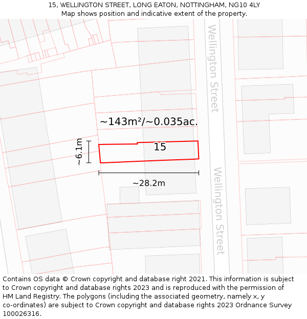 15, WELLINGTON STREET, LONG EATON, NOTTINGHAM, NG10 4LY: Plot and title map