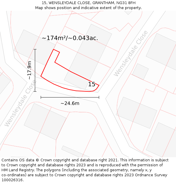 15, WENSLEYDALE CLOSE, GRANTHAM, NG31 8FH: Plot and title map