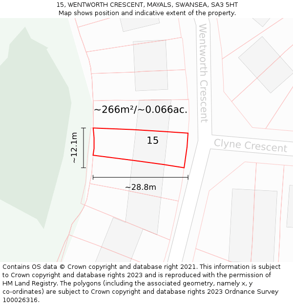 15, WENTWORTH CRESCENT, MAYALS, SWANSEA, SA3 5HT: Plot and title map