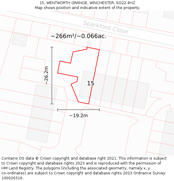 15, WENTWORTH GRANGE, WINCHESTER, SO22 4HZ: Plot and title map