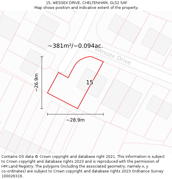 15, WESSEX DRIVE, CHELTENHAM, GL52 5AF: Plot and title map