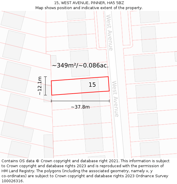 15, WEST AVENUE, PINNER, HA5 5BZ: Plot and title map