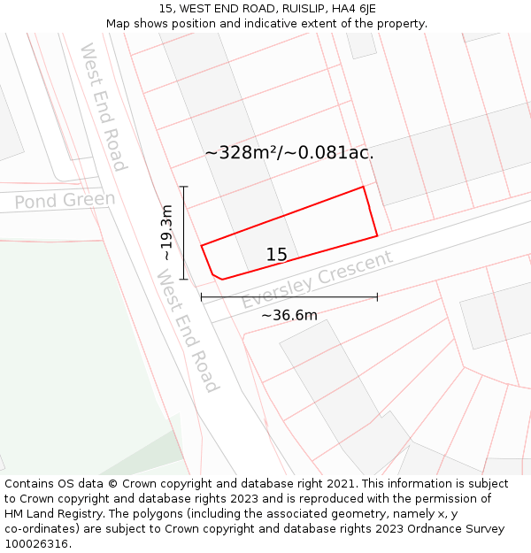 15, WEST END ROAD, RUISLIP, HA4 6JE: Plot and title map