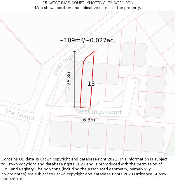 15, WEST INGS COURT, KNOTTINGLEY, WF11 9DN: Plot and title map