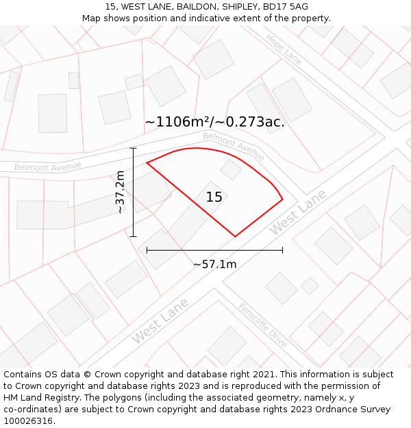 15, WEST LANE, BAILDON, SHIPLEY, BD17 5AG: Plot and title map