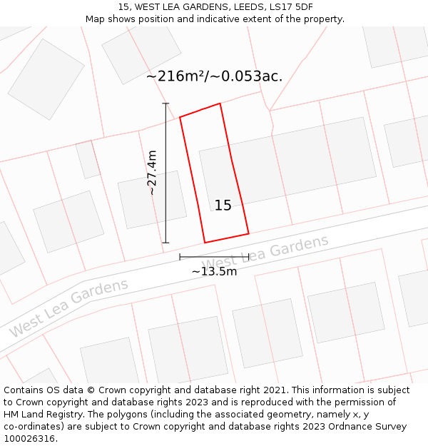 15, WEST LEA GARDENS, LEEDS, LS17 5DF: Plot and title map