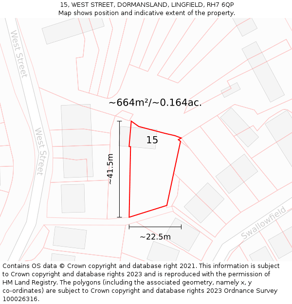 15, WEST STREET, DORMANSLAND, LINGFIELD, RH7 6QP: Plot and title map