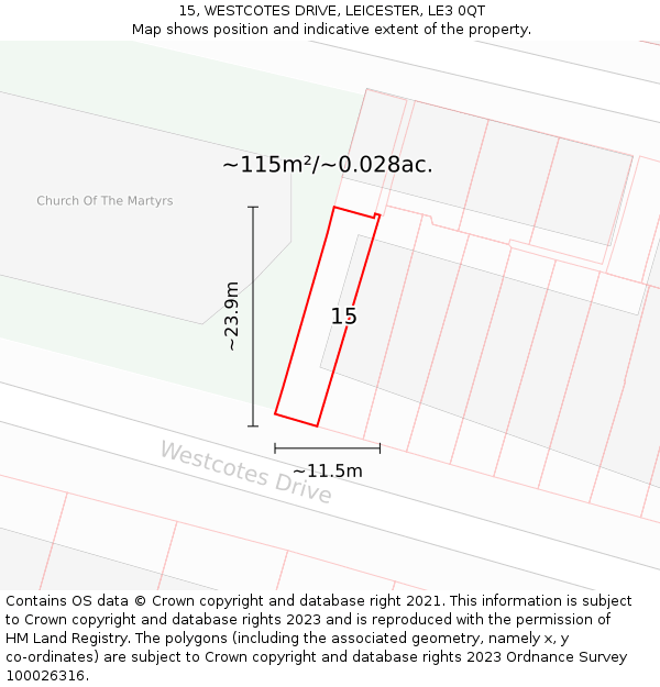 15, WESTCOTES DRIVE, LEICESTER, LE3 0QT: Plot and title map