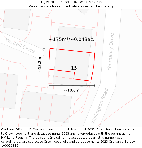 15, WESTELL CLOSE, BALDOCK, SG7 6RY: Plot and title map