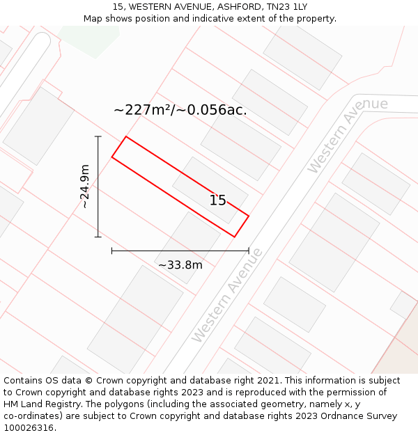 15, WESTERN AVENUE, ASHFORD, TN23 1LY: Plot and title map