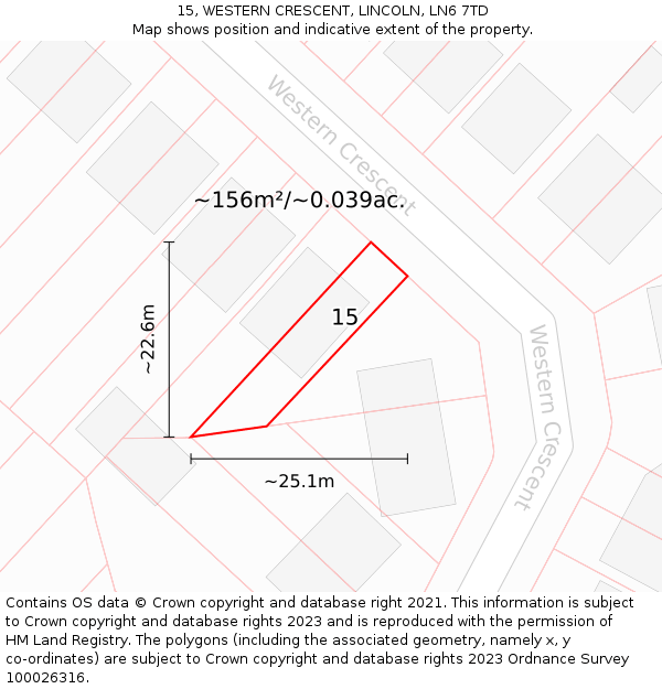 15, WESTERN CRESCENT, LINCOLN, LN6 7TD: Plot and title map