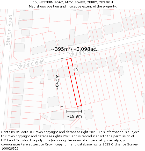 15, WESTERN ROAD, MICKLEOVER, DERBY, DE3 9GN: Plot and title map