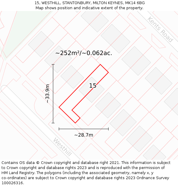 15, WESTHILL, STANTONBURY, MILTON KEYNES, MK14 6BG: Plot and title map
