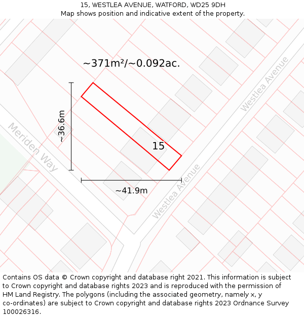 15, WESTLEA AVENUE, WATFORD, WD25 9DH: Plot and title map