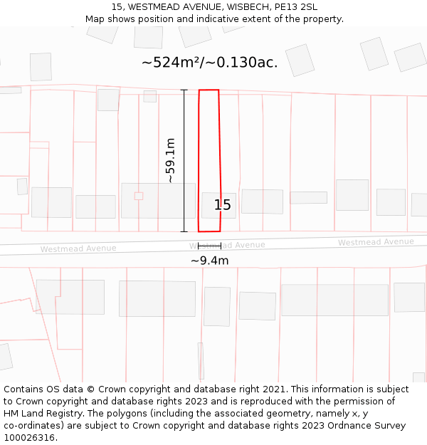 15, WESTMEAD AVENUE, WISBECH, PE13 2SL: Plot and title map