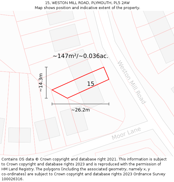 15, WESTON MILL ROAD, PLYMOUTH, PL5 2AW: Plot and title map