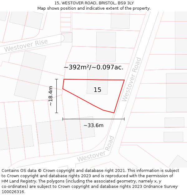 15, WESTOVER ROAD, BRISTOL, BS9 3LY: Plot and title map