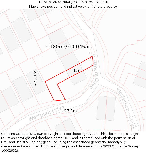 15, WESTPARK DRIVE, DARLINGTON, DL3 0TB: Plot and title map