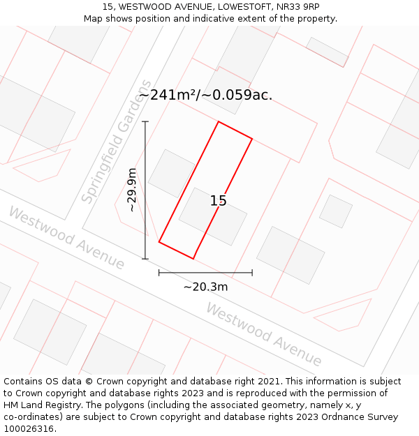 15, WESTWOOD AVENUE, LOWESTOFT, NR33 9RP: Plot and title map