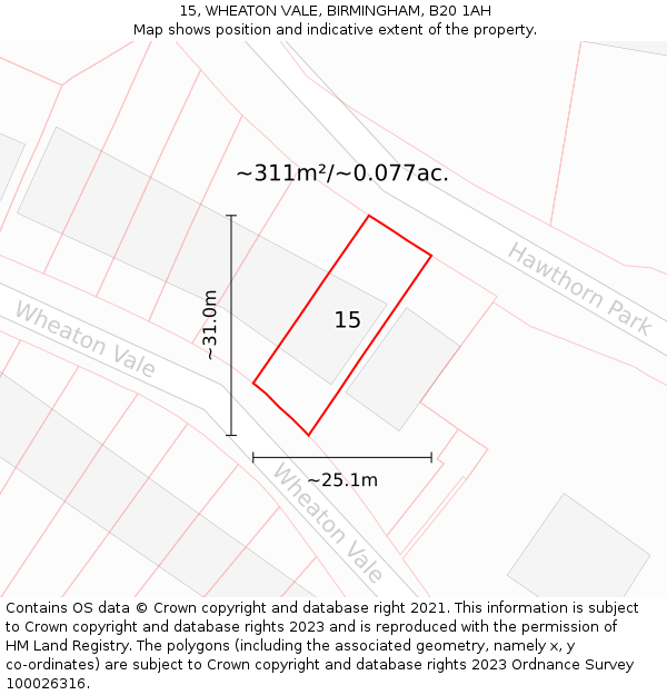 15, WHEATON VALE, BIRMINGHAM, B20 1AH: Plot and title map