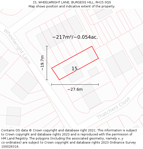 15, WHEELWRIGHT LANE, BURGESS HILL, RH15 0QS: Plot and title map