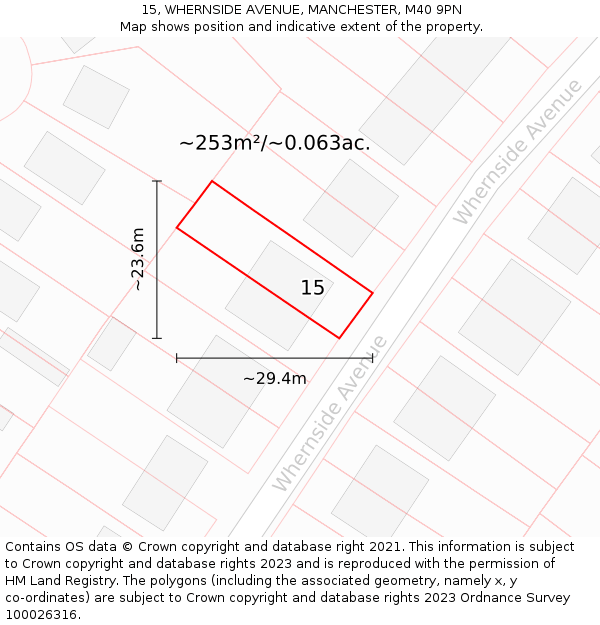 15, WHERNSIDE AVENUE, MANCHESTER, M40 9PN: Plot and title map