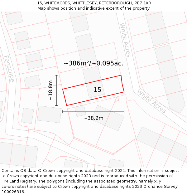 15, WHITEACRES, WHITTLESEY, PETERBOROUGH, PE7 1XR: Plot and title map