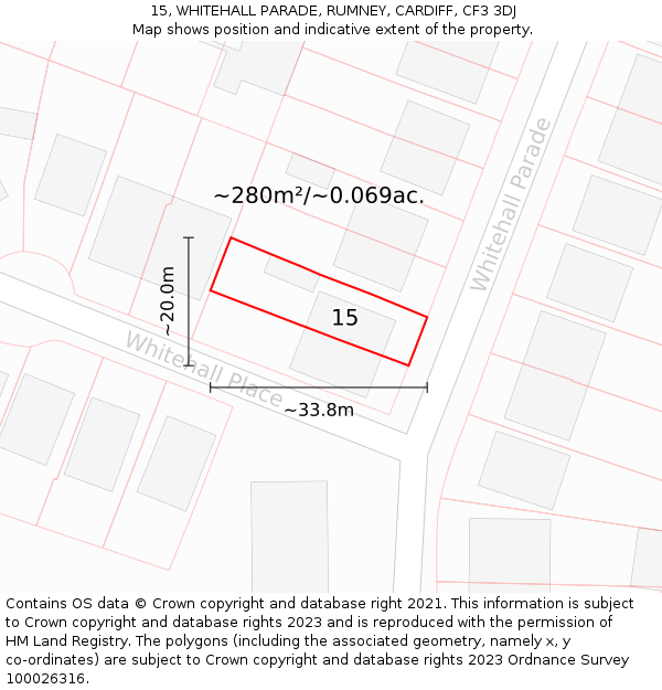 15, WHITEHALL PARADE, RUMNEY, CARDIFF, CF3 3DJ: Plot and title map