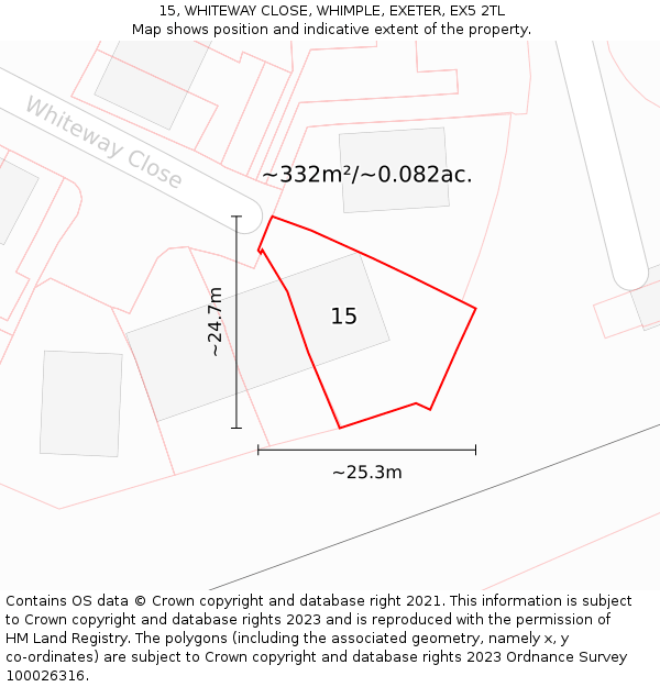 15, WHITEWAY CLOSE, WHIMPLE, EXETER, EX5 2TL: Plot and title map