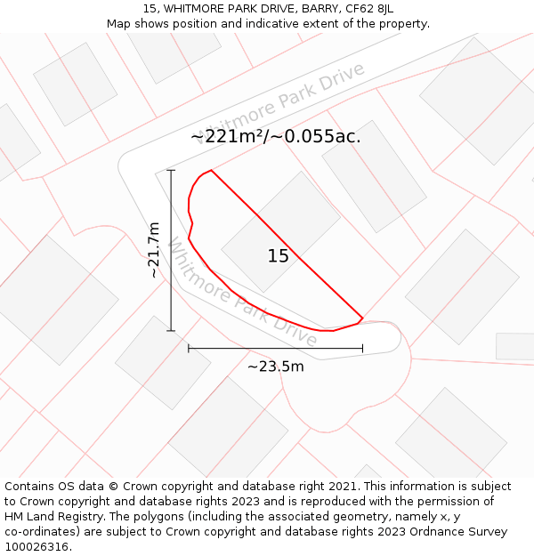 15, WHITMORE PARK DRIVE, BARRY, CF62 8JL: Plot and title map