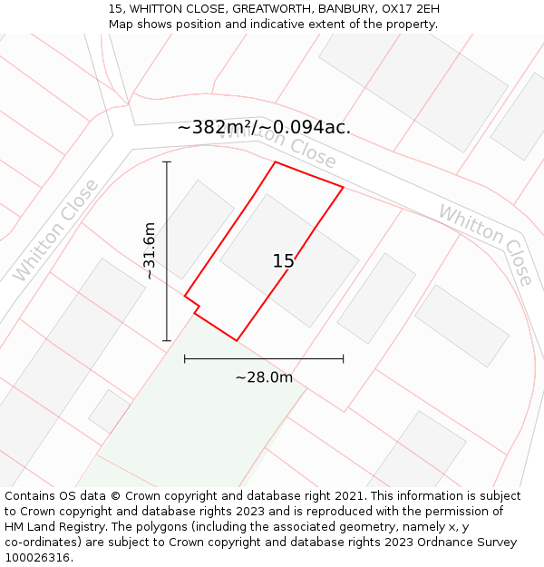 15, WHITTON CLOSE, GREATWORTH, BANBURY, OX17 2EH: Plot and title map