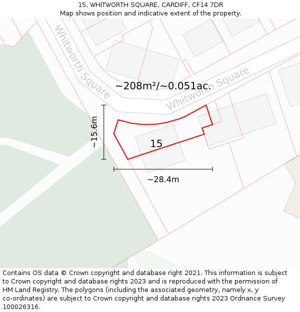 15, WHITWORTH SQUARE, CARDIFF, CF14 7DR: Plot and title map