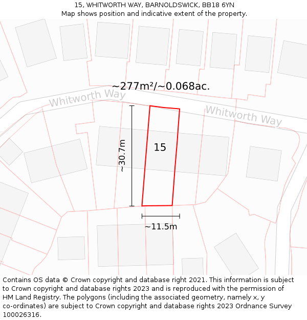 15, WHITWORTH WAY, BARNOLDSWICK, BB18 6YN: Plot and title map