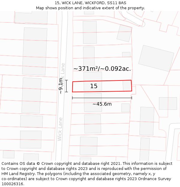 15, WICK LANE, WICKFORD, SS11 8AS: Plot and title map