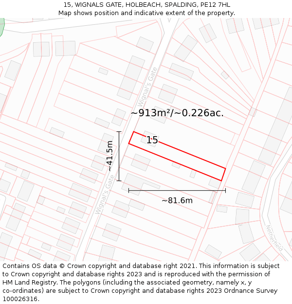 15, WIGNALS GATE, HOLBEACH, SPALDING, PE12 7HL: Plot and title map