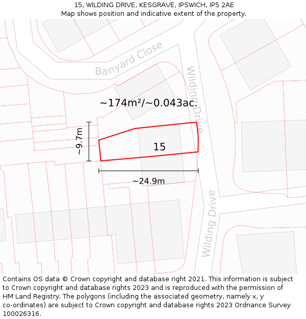 15, WILDING DRIVE, KESGRAVE, IPSWICH, IP5 2AE: Plot and title map