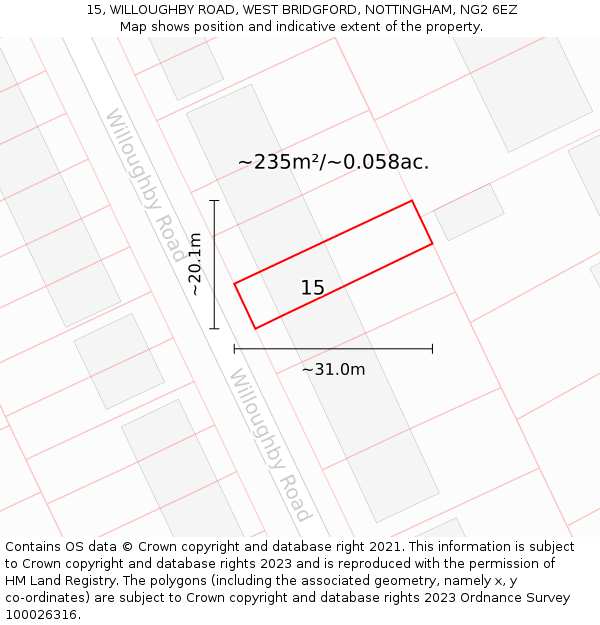 15, WILLOUGHBY ROAD, WEST BRIDGFORD, NOTTINGHAM, NG2 6EZ: Plot and title map