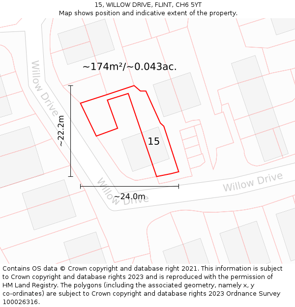 15, WILLOW DRIVE, FLINT, CH6 5YT: Plot and title map