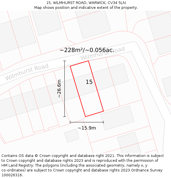 15, WILMHURST ROAD, WARWICK, CV34 5LN: Plot and title map