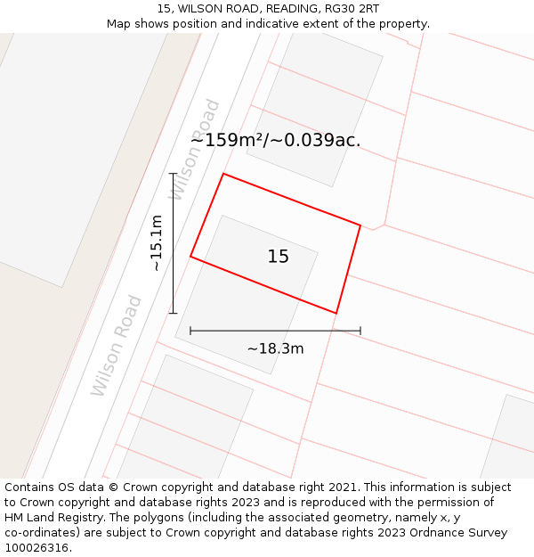 15, WILSON ROAD, READING, RG30 2RT: Plot and title map