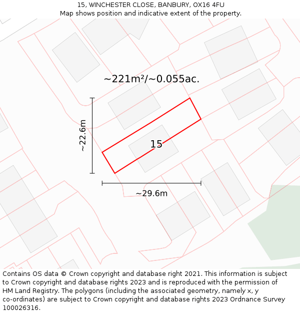 15, WINCHESTER CLOSE, BANBURY, OX16 4FU: Plot and title map