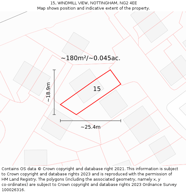 15, WINDMILL VIEW, NOTTINGHAM, NG2 4EE: Plot and title map