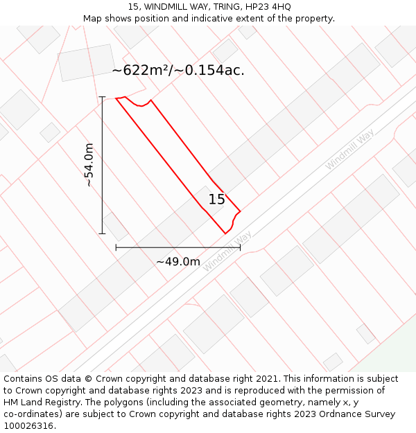 15, WINDMILL WAY, TRING, HP23 4HQ: Plot and title map