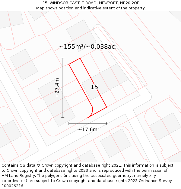15, WINDSOR CASTLE ROAD, NEWPORT, NP20 2QE: Plot and title map