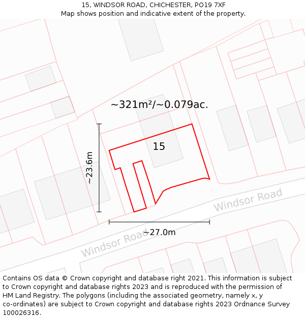 15, WINDSOR ROAD, CHICHESTER, PO19 7XF: Plot and title map