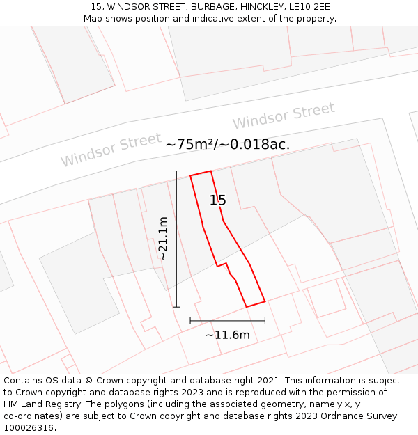 15, WINDSOR STREET, BURBAGE, HINCKLEY, LE10 2EE: Plot and title map