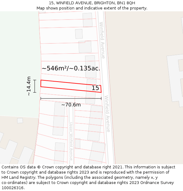 15, WINFIELD AVENUE, BRIGHTON, BN1 8QH: Plot and title map