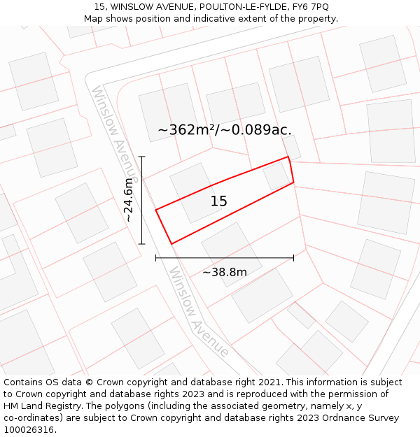 15, WINSLOW AVENUE, POULTON-LE-FYLDE, FY6 7PQ: Plot and title map